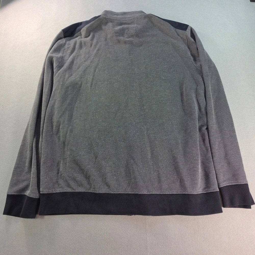 Banana Republic Mens XL Full Zip Mock Neck Jacket Gray Navy Blue Textured Knit